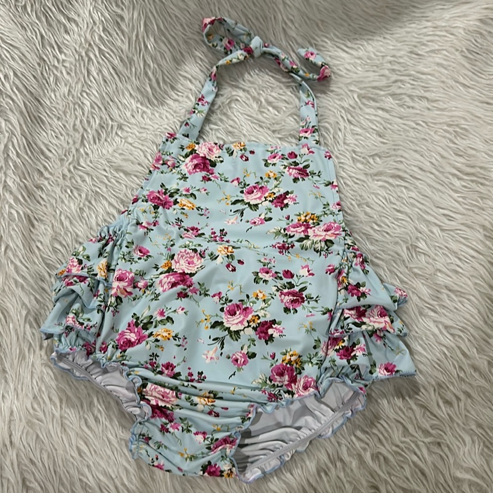 Baby floral ruffle bathing suit toddler girl size large